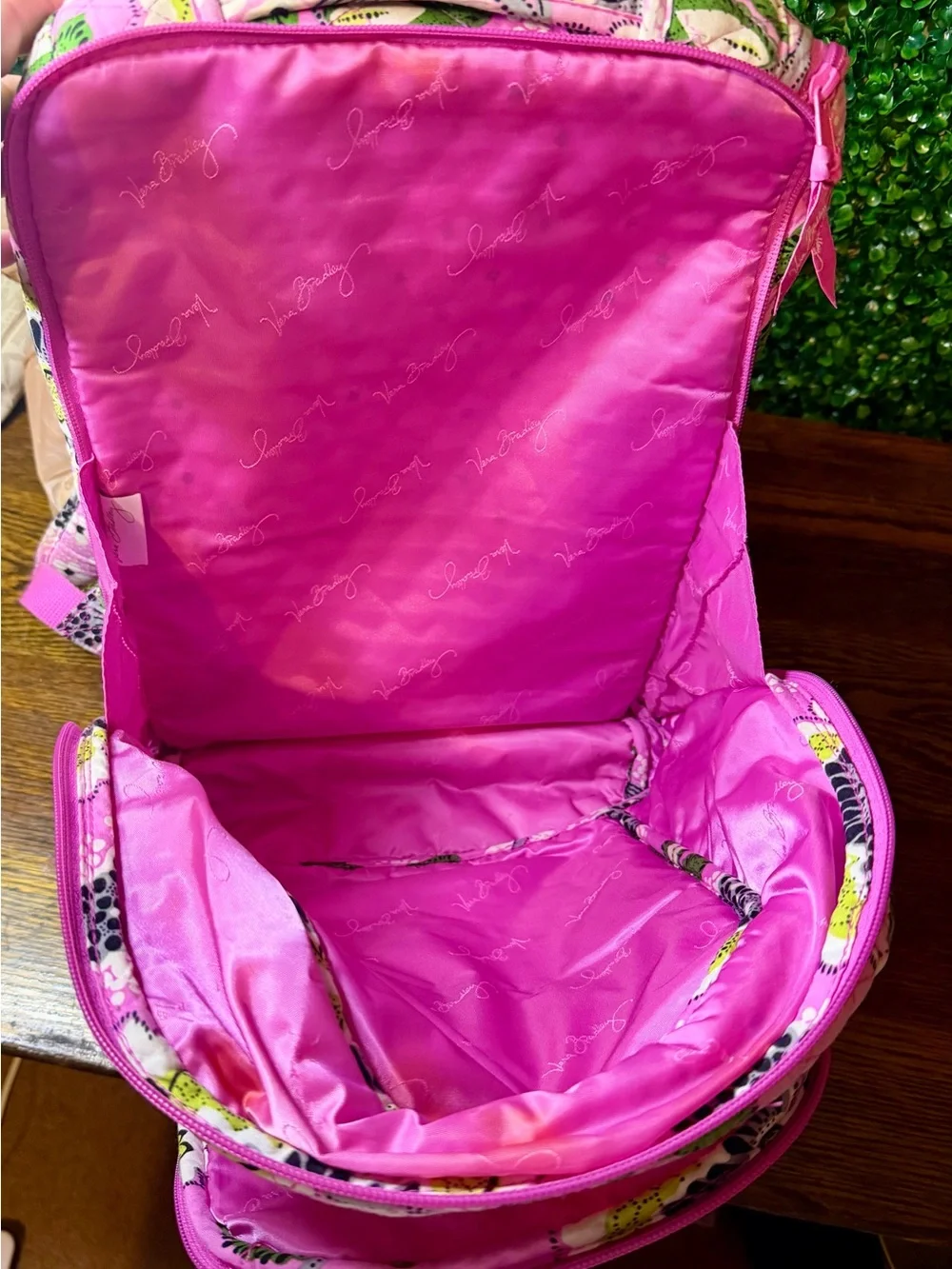 Vera Bradley Pink Floral Quilted Backpack with Green Accents